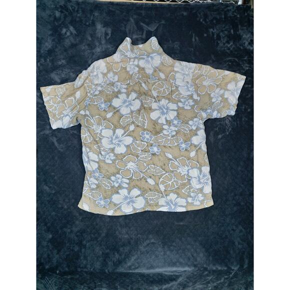 OP Ocean Pacific Hawaiian Shirt Mens Large Floral Button Down Tan White VINTAGE - Picture 2 of 6